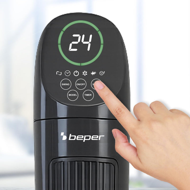 BEPER P206VEN310 Deluxe Digitaler Turmventilator mit Fernbedienung, leiser Turmventilator, 3 Geschwi