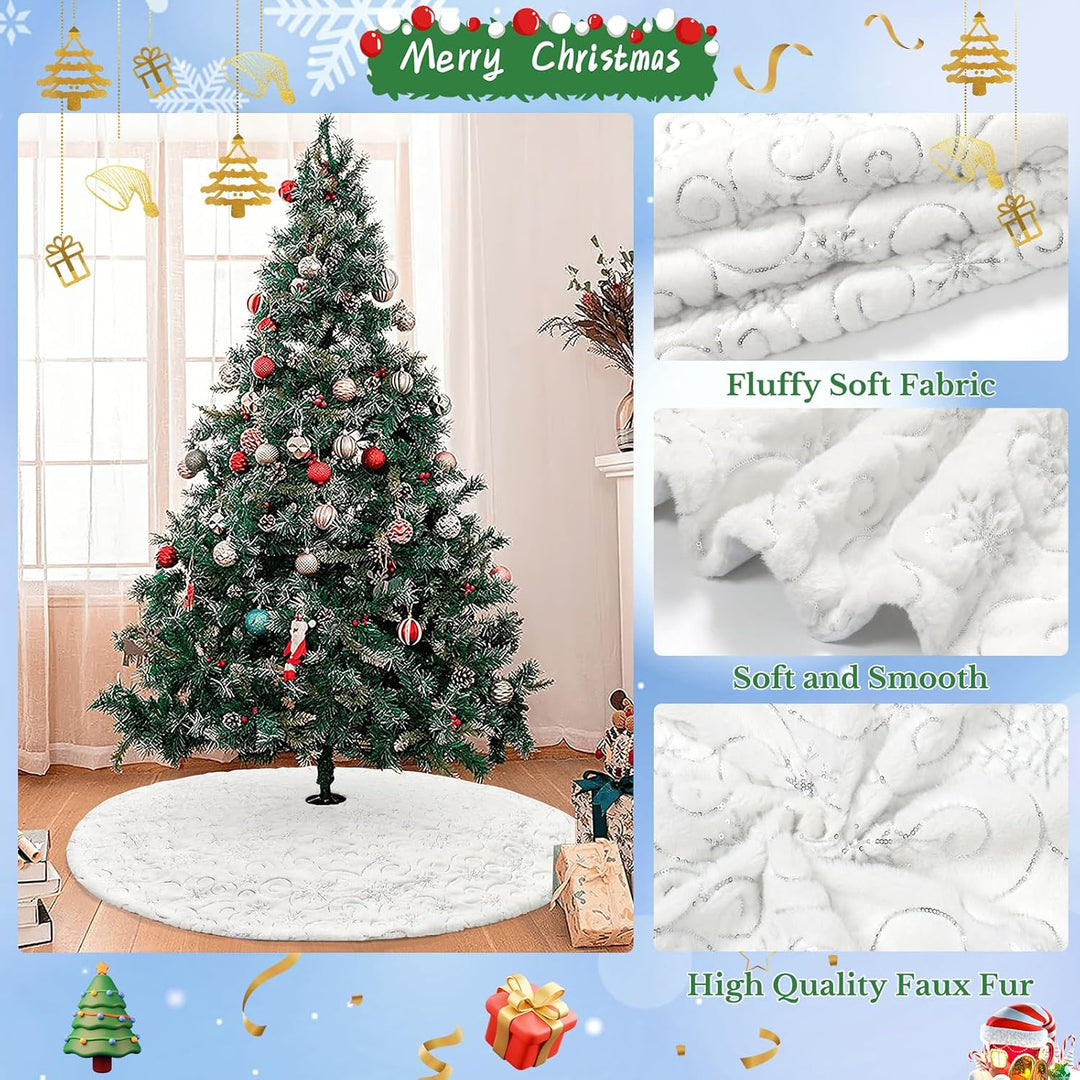 Dremisland Weihnachtsbaum Röcke Grosse Weiss & Silber Plüsch Weihnachtsbaumdecke mit Pailletten Schn
