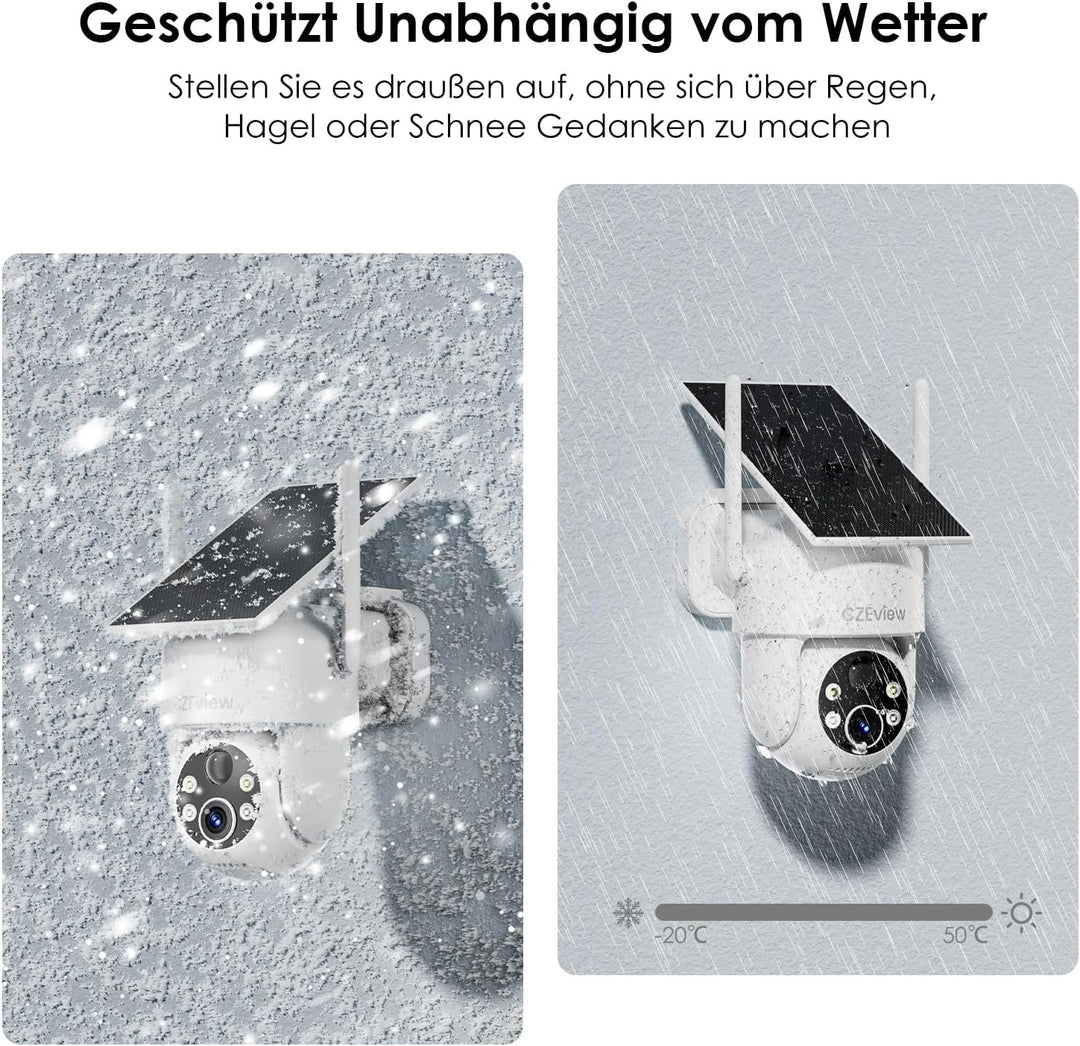 Alles in 1 Überwachungskamera Aussen Akku Solar, 2K, 100% Kabellos, 360° PTZ Kamera Überwachung Auss