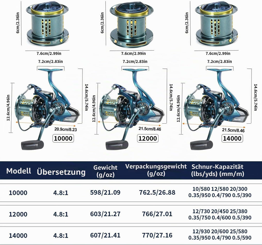 Spinnrollen - 10000/12000/14000 Serie 18+1 Edelstahl-Kugellager 14,5 kg Widerstand 4,8:1 Übersetzung
