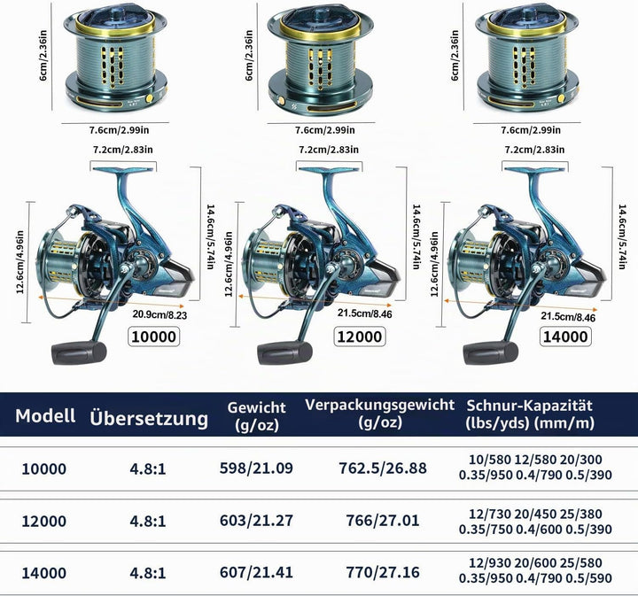 Spinnrollen - 10000/12000/14000 Serie 18+1 Edelstahl-Kugellager 14,5 kg Widerstand 4,8:1 Übersetzung