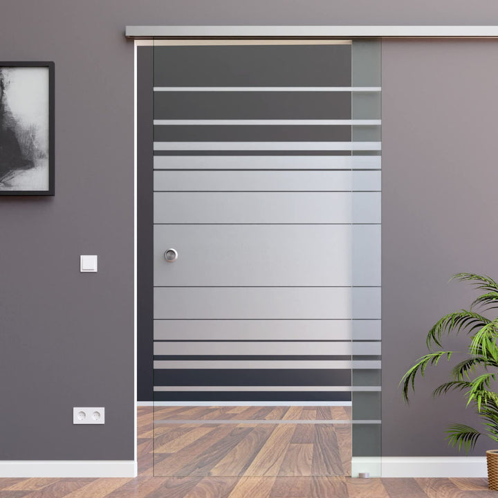 BM4-775-ASE: Schiebetürsystem ESG 775x2050x8mm Dekor M4, Siebdruck; Schienensystem ALU SlimLine Soft