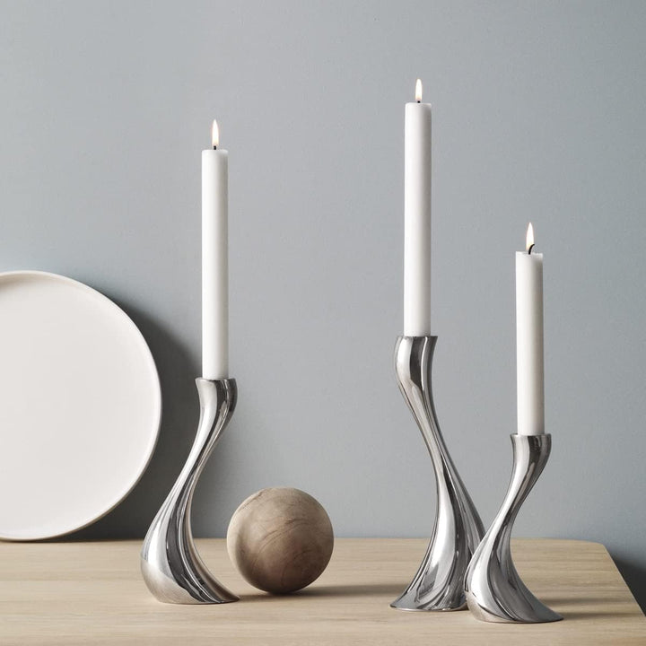 Georg Jensen Cobra Kerzenständer Edelstahl, Set von 3 Steel Silver, Steel Silver