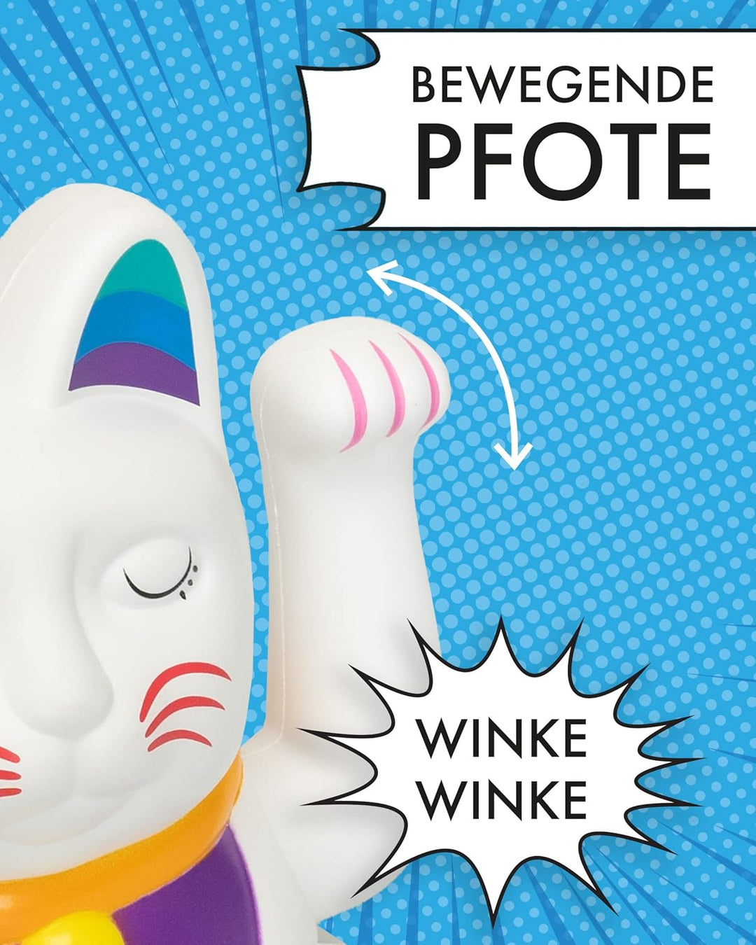 ANGRY CAT Regenbogen Winkekatze - Bunte Lucky Cat in Regenbogen Farben - süsse WinkKatze - Katze mit