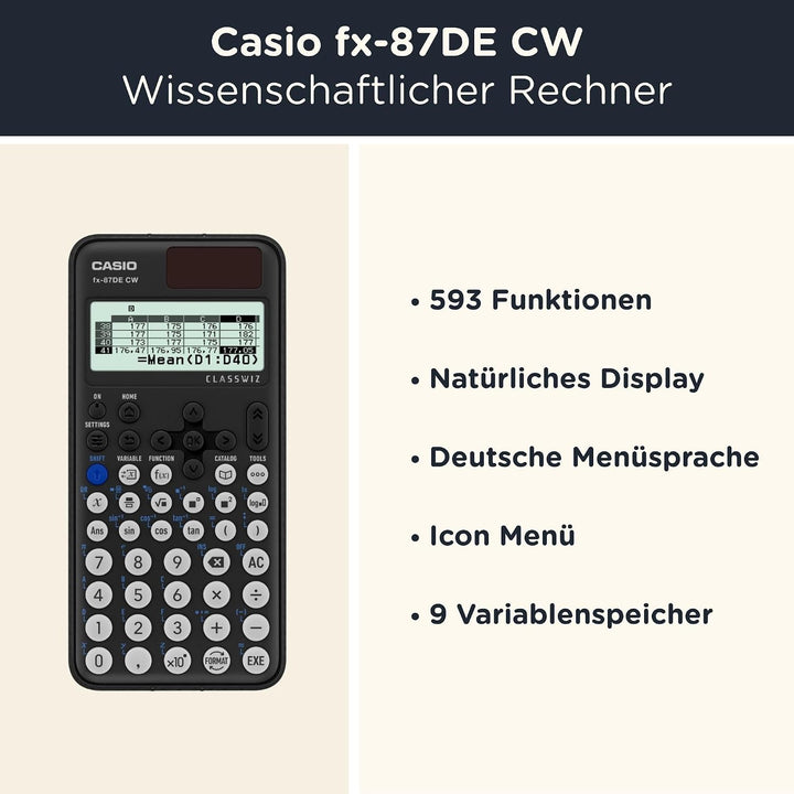 CALCUSO Sparpaket: Casio FX-87DE CW ClassWiz technisch-wissenschaftlicher Schulrechner + WYNGS Schut