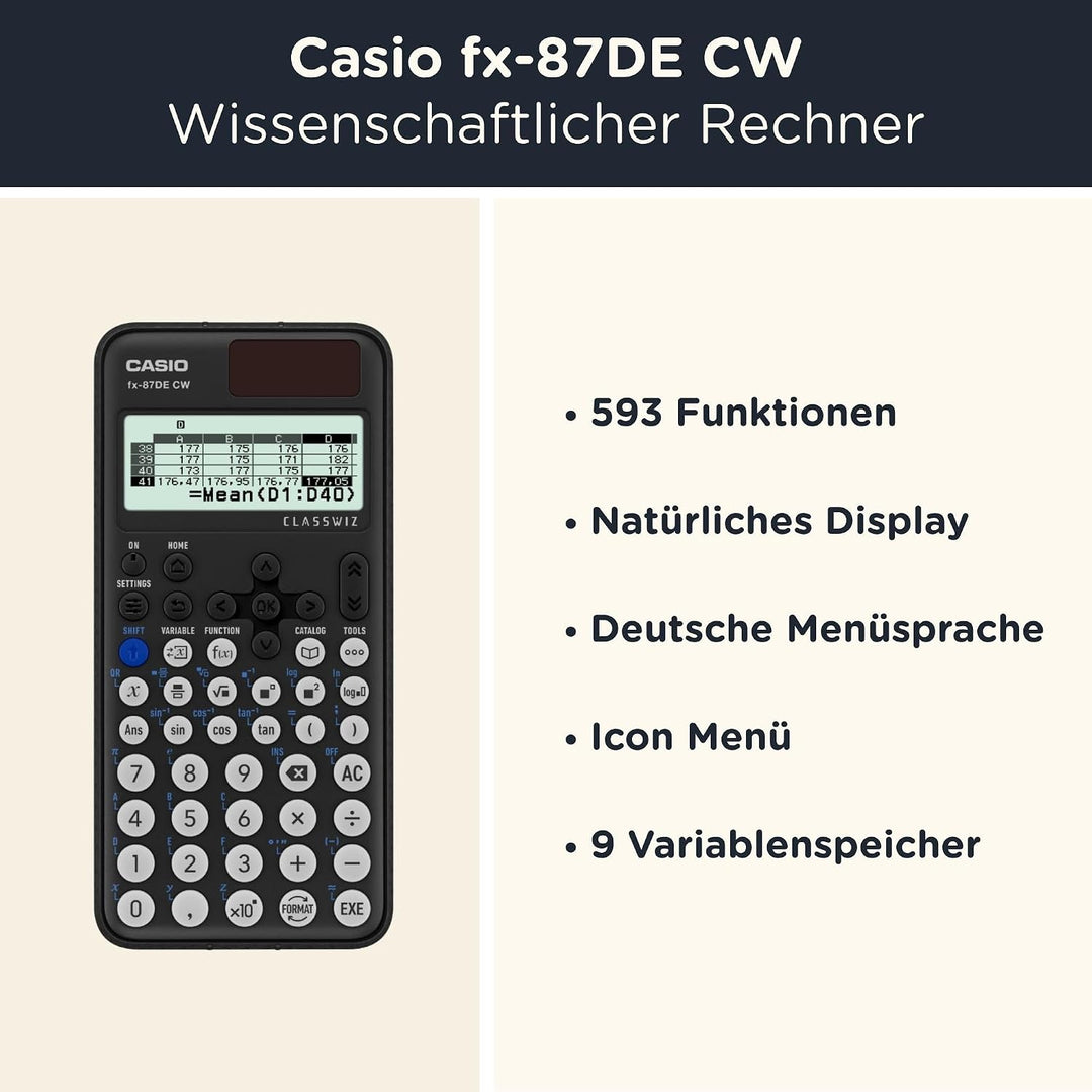 CALCUSO Sparpaket: Casio FX-87DE CW ClassWiz technisch-wissenschaftlicher Schulrechner + WYNGS Schut