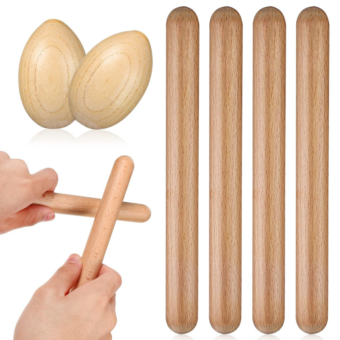 4 Stück Holz Musikinstrumente Set Für Kinder – Rassel-Eier Und Klanghölzer Perfekt Für Rhythmusspiel