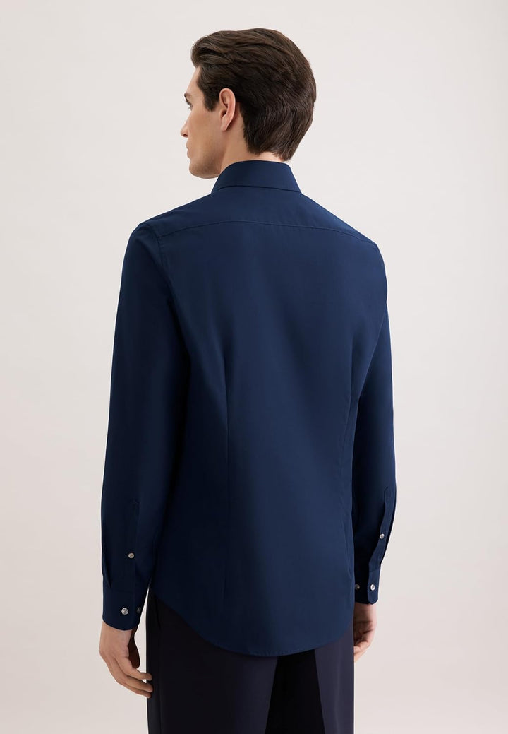 Seidensticker Herren Men Slim Patch Longsleeve Cotton Hemd 36 Dunkelblau(665477), 36 Dunkelblau(6654