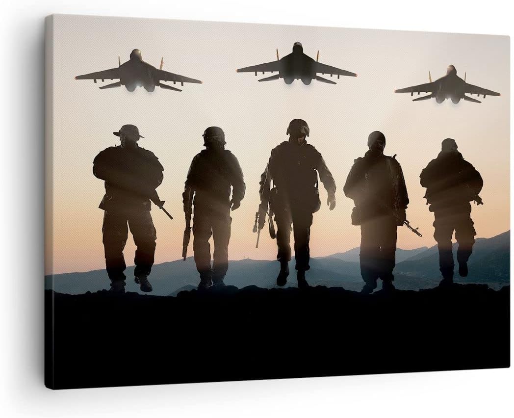 Bilder auf Leinwand Armee Militaria Leinwandbild mit Rahmen 70x50cm Wandbilder Dekoration Wohnzimmer
