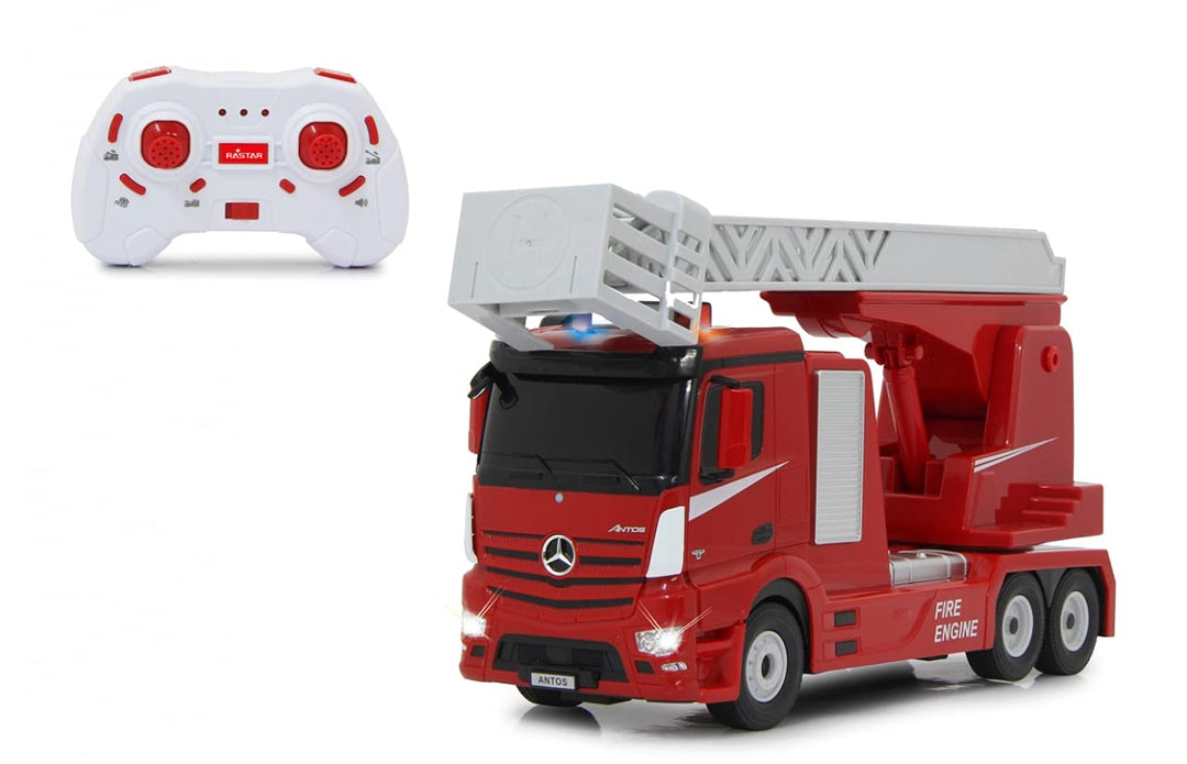 JAMARA 405212 - Feuerwehr Drehleiter Mercedes-Benz Antos 1:24 2,4GHz – realistischer Motorsound, Hup