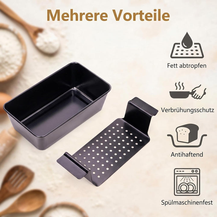 Brotbackform mit herausnehmbarem Einsatz, Klein Brotbackform aus Carbonstahl,25x14.5x17.5cm Schwarz