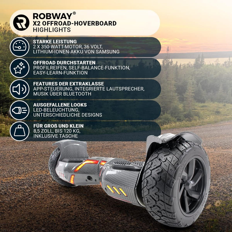 Robway X2 Hoverboard - Das Original - Offroad/Street Edition - Samsung Marken Akku - Self Balance -