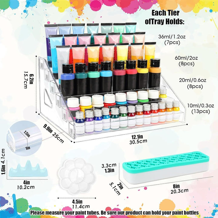 Paint Storage Rack, Transparent Paint Bottle Holder, Space-Saving Design With Brush Rack, Clear Craf