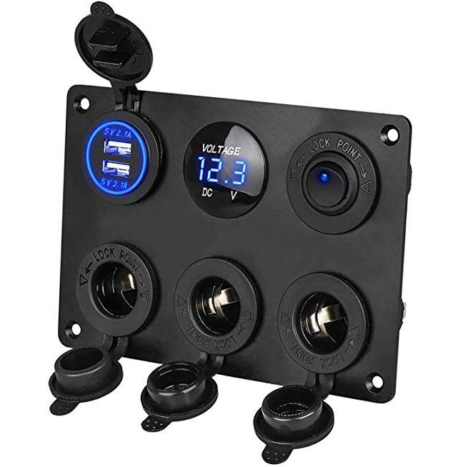 Riloer 3-Gang-Kombinationsschalter, 12V / 24V ABS Marine Boat Car Ein-Aus-Wippschalter mit zwei USB-