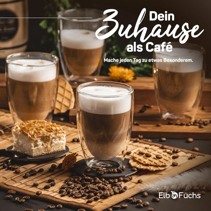 ElbFuchs® Doppelwandige Latte Macchiato Gläser Set [2x 350ml] Kristallklare Thermogläser doppelwandi