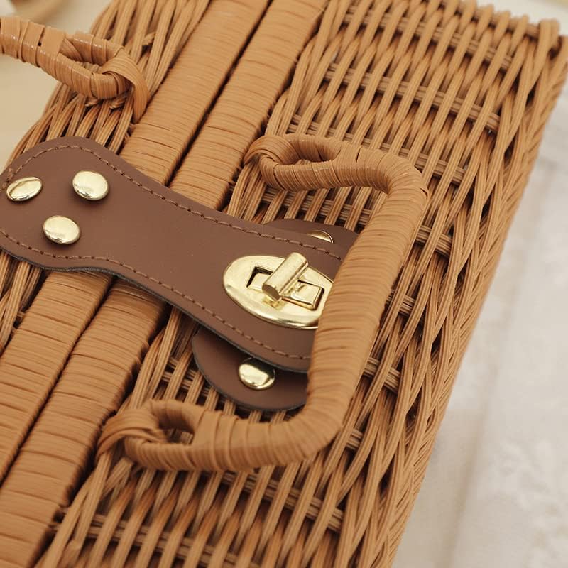 Weidengeflecht Picknickkorb, Retro Gewebte Picknickbox, Kunststoff Rattan Koffer Picknickkorb mit Gr
