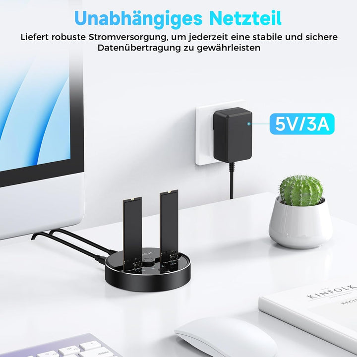 RSHTECH Dual Bay M.2 Nvme Clone Docking Station - M.2 SSD External Dock - Dockingstation Unterstützt