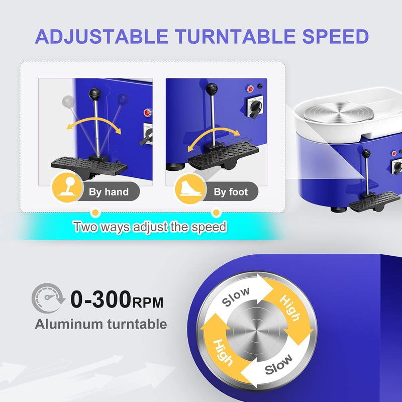 VAYOTOY Elektrische Töpferscheibe,25CM Töpferscheibe Formmaschine 350W Elektrisches DIY Tonwerkzeug