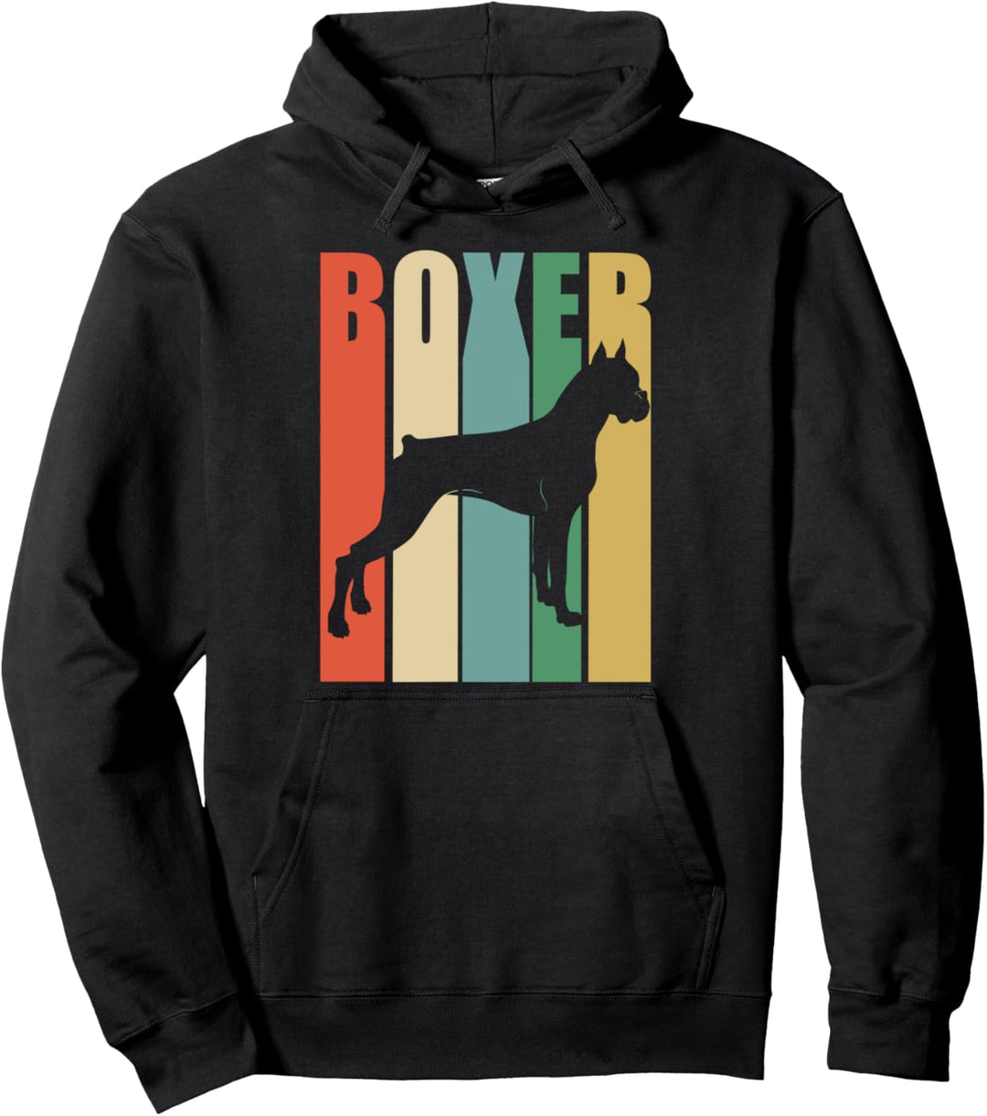 Boxer Dog Vintage Rainbow Style Silhouette design Pullover Hoodie