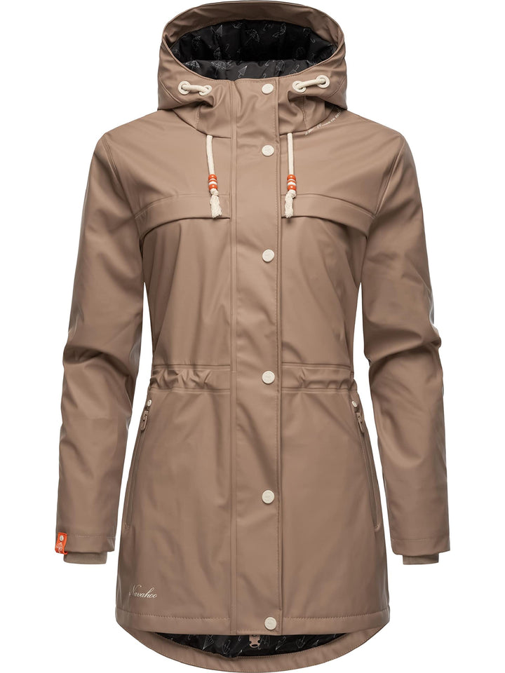 Navahoo Damen Übergangsjacke Regenmantel wasserdicht lang warm gefüttert mit Kapuze Rainy Forest XS-