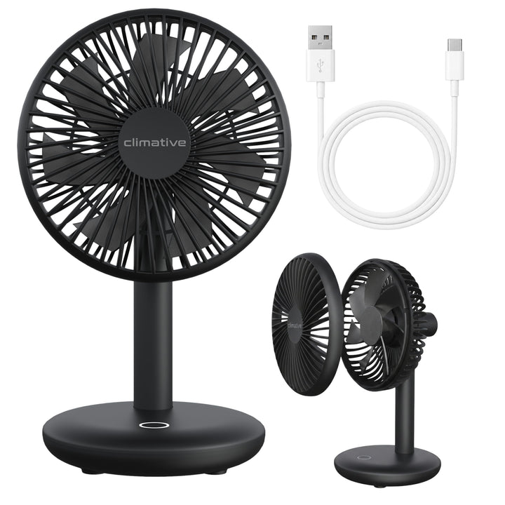 Tischventilator sehr leise - 7-Flügel USB Ventilator Akku 2000 mAh, Ø 14cm, 4 Modi, Naturwind, Bürst