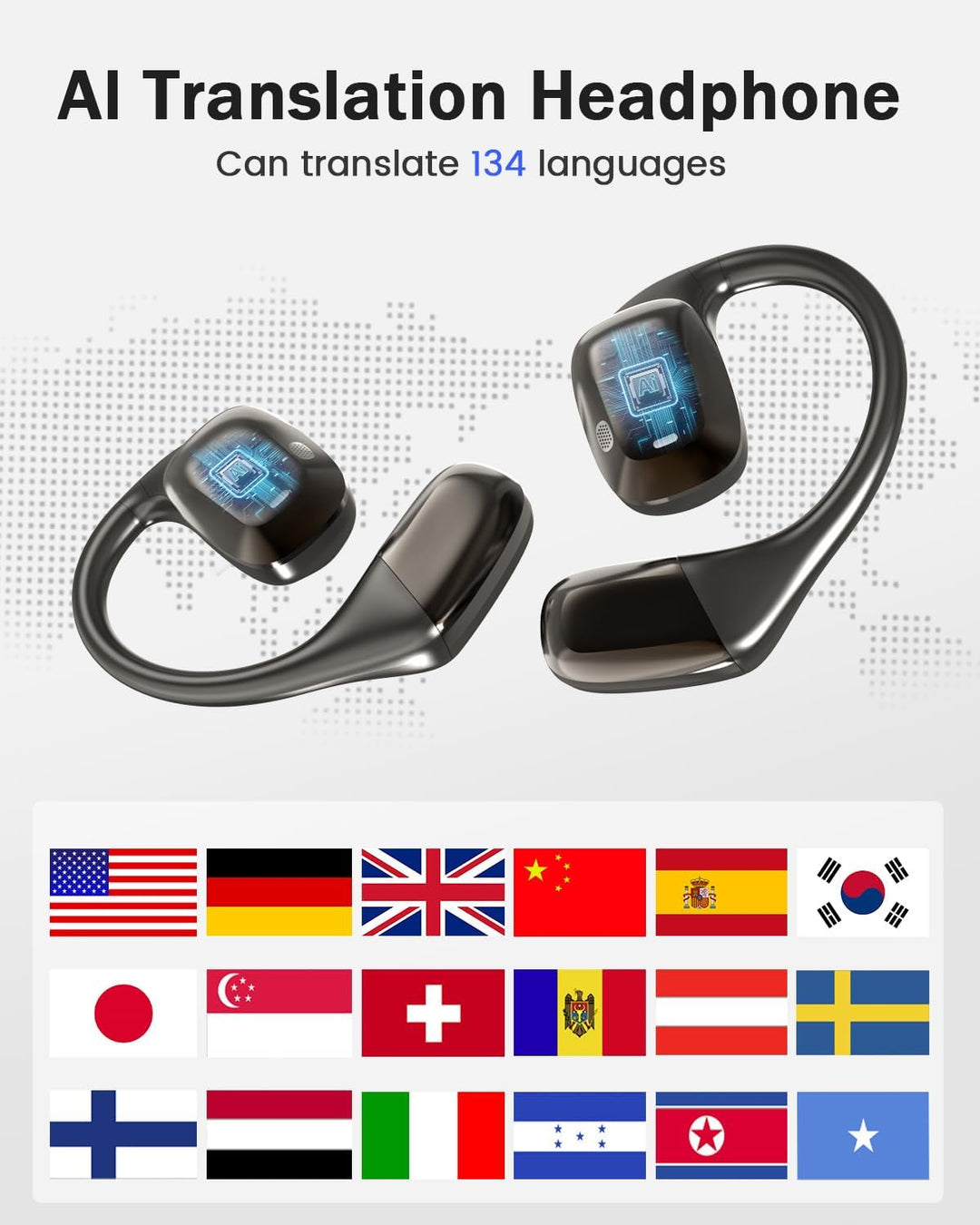 ANSTEN KI Echtzeit Übersetzer Kopfhörer, Translation Earbuds mit 134 Sprachen Übersetzung, Bluetooth
