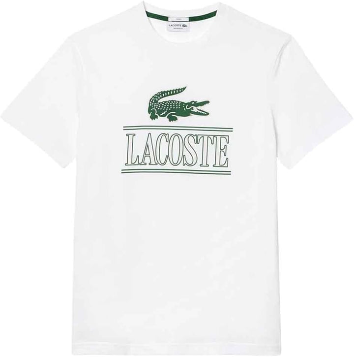Lacoste Herren T-Shirt Rundhals TH1218, Männer Logo Tshirt,Print Tee,Regular Fit M White (001), M Wh