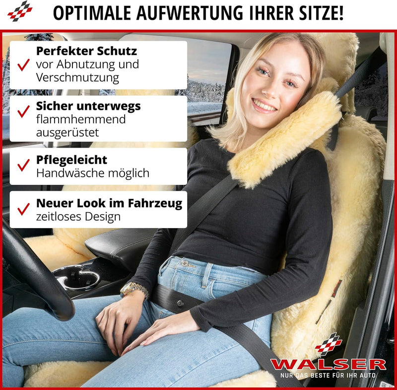 Walser Premium Lammfell Autositzbezug Maya, 100% Lammfell Sitzbezug für Auto, 1 Stück Lammfell Sitzb