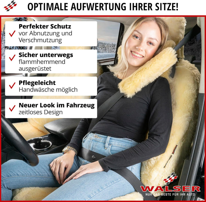Walser Premium Lammfell Autositzbezug Maya, 100% Lammfell Sitzbezug für Auto, 1 Stück Lammfell Sitzb