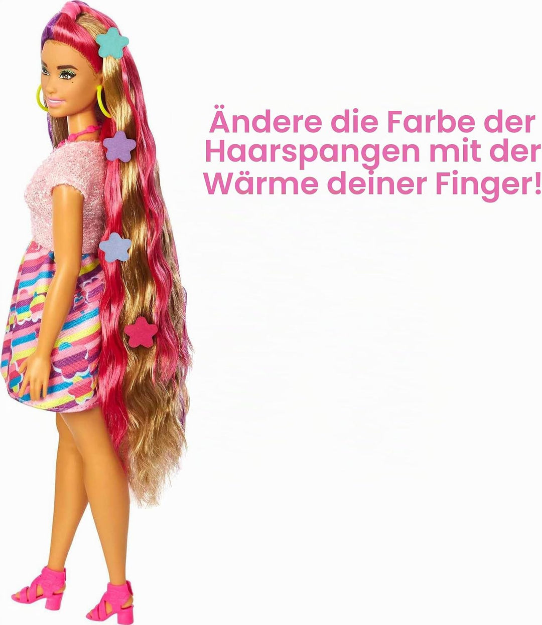 Barbie HCM89 - Totally Hair Puppe (Blond/Bunte Haare) im Blumen Print Kleid mit 15 Zubehör Teilen fü