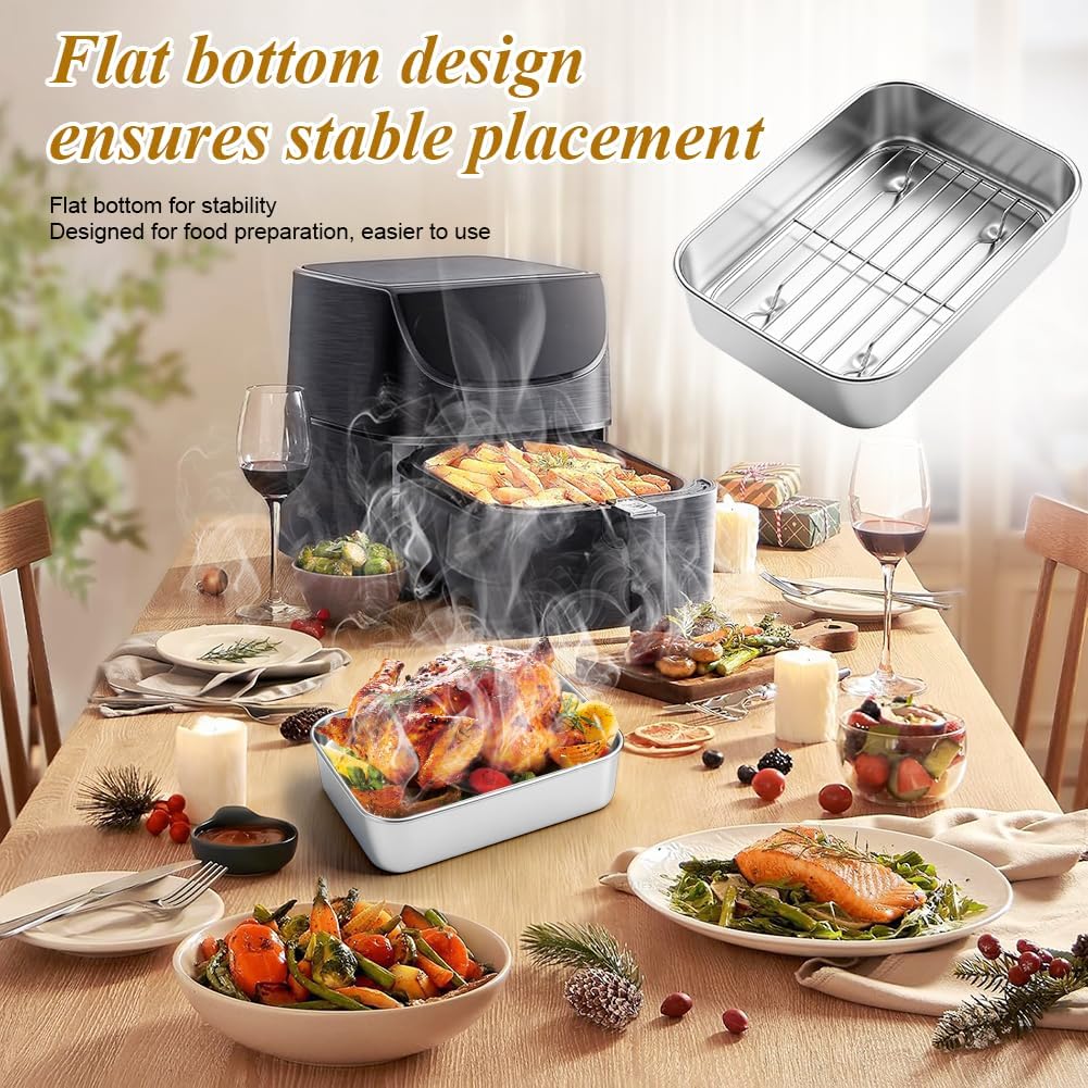 Edelstahl Auflaufform für Airfryer, Bratblech mit Gestell, Dichtdeckel und Hitze-Schutzgriffen, Robu