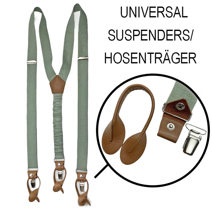 LINILI Leinen Accessoires SET: Fliege, Hosenträger, Einstecktuch, Manschettenknöpfe- Fliege Bereits