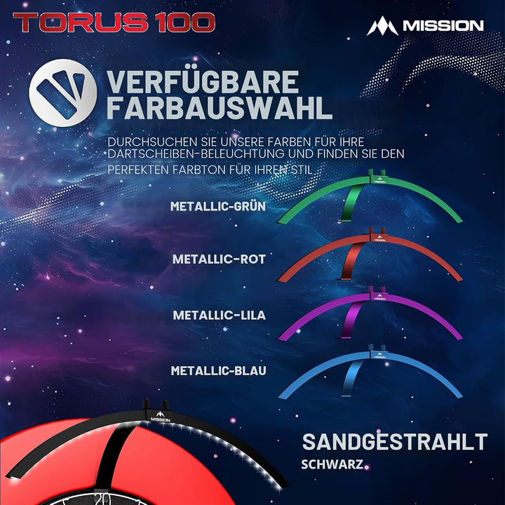Mission Darts TOR100 Torus 100 | Dartscheibe LED klappbar tragbar Dartscheibe Reise Beleuchtungssyst