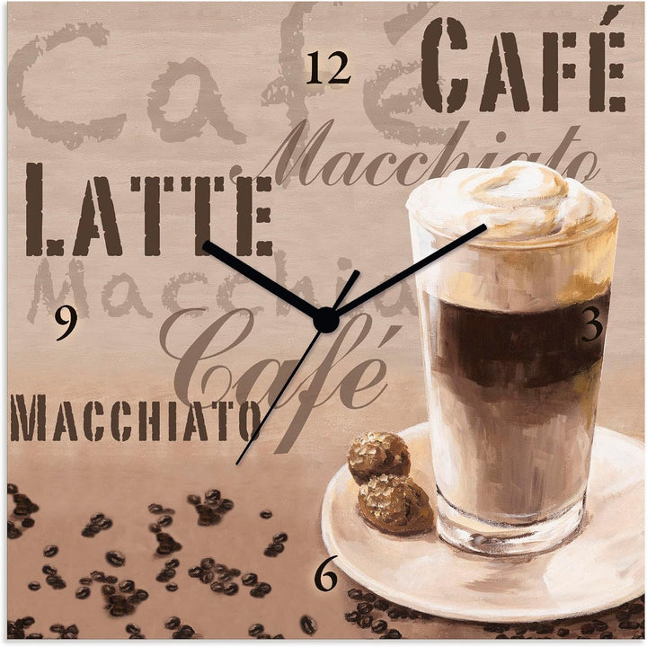 ARTLAND Wanduhr ohne Tickgeräusche Leinwand Funkuhr 30x30 cm Quadratisch Lautlos Kaffee Coffee Cafe