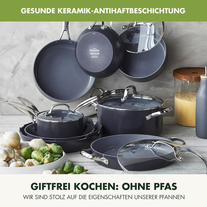 GreenPan Valencia Pro Harteloxierte Gesunde Keramik Antihaft 18 cm / 2 Liter Stielkasserolle mit Dec