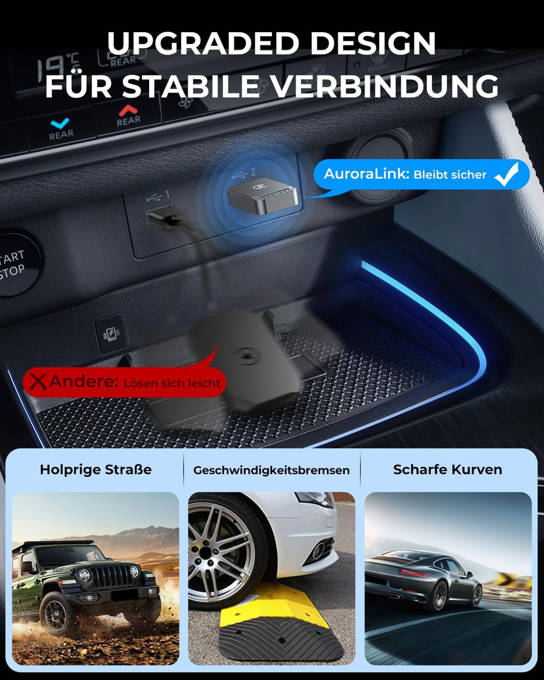 AuroraLink Wireless Carplay & Android Auto Wireless Adapter 2 in 1 Fast & Stabiler Carplay Wireless