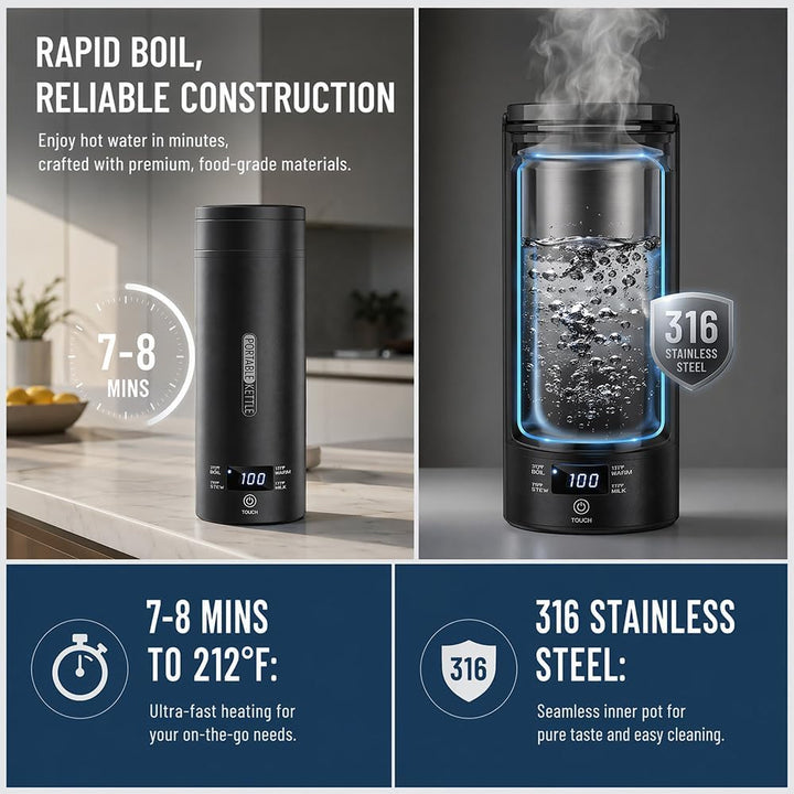 Elektrischer Reisewasserkocher Klein 500ML, Mini Wasserkocher zum Anschliessen, Wasserkocher Tragbar