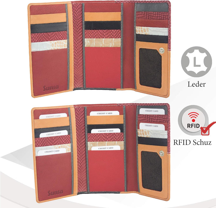 Sunsa Geldbörse. Damen Geldbeutel. Leder Portemonnaie mit RFID Schutz. Kleiner Brieftasche mit Kredi