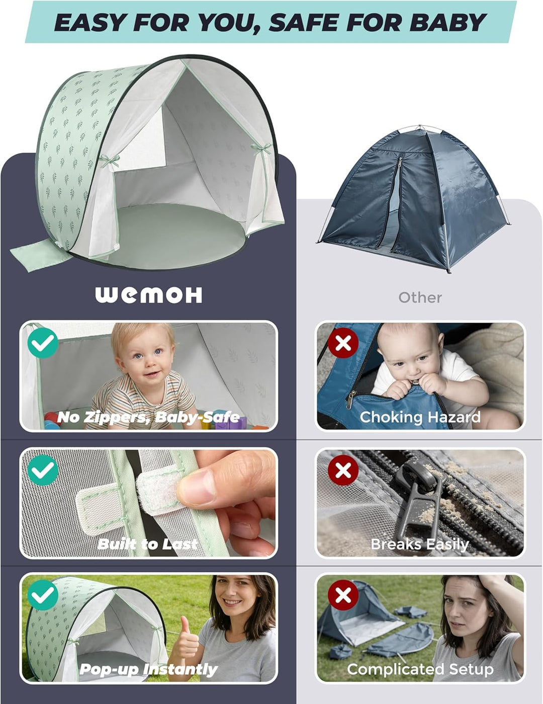Strandmuschel Baby mit UV-Schutz UPF 50+, Pop-Up Strandzelt für Kinder & Babys, Automatischer Aufbau
