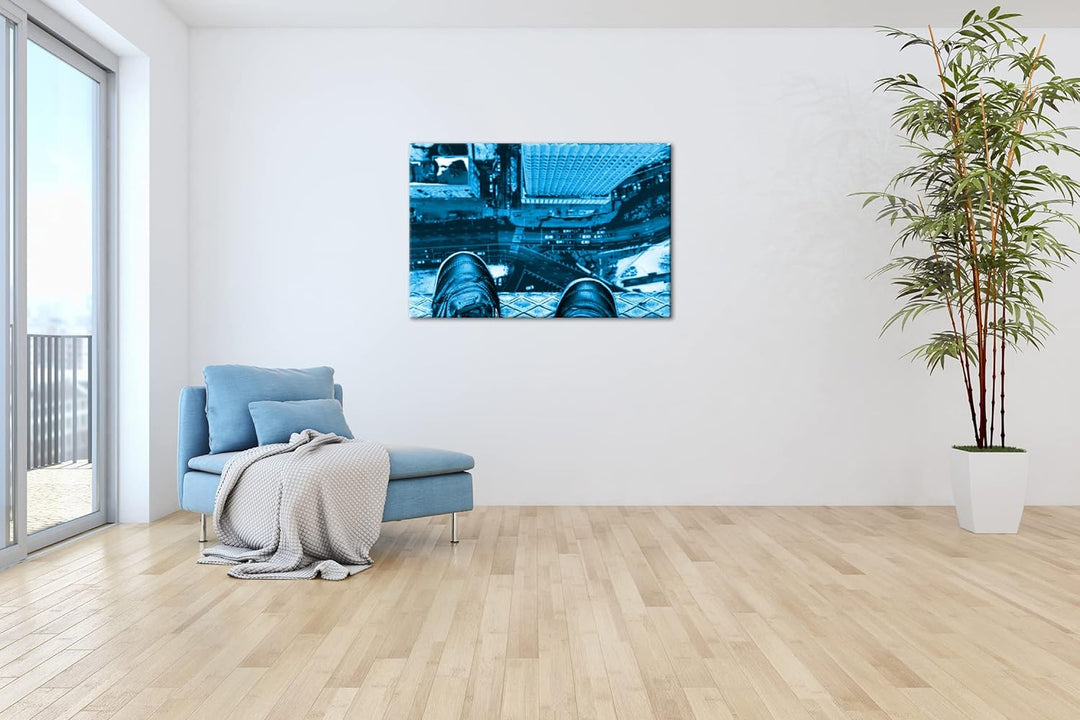 von den Dächern der Stadt Format: 100x70 Effekt: Monocrome Blau als Leinwand, Motiv fertig gerahmt a