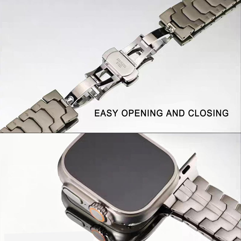 Miimall Kompatibel mit Apple Watch ultra/ultra 2 Armband 49mm, Edelstahl Metall Doppelte Faltschlies