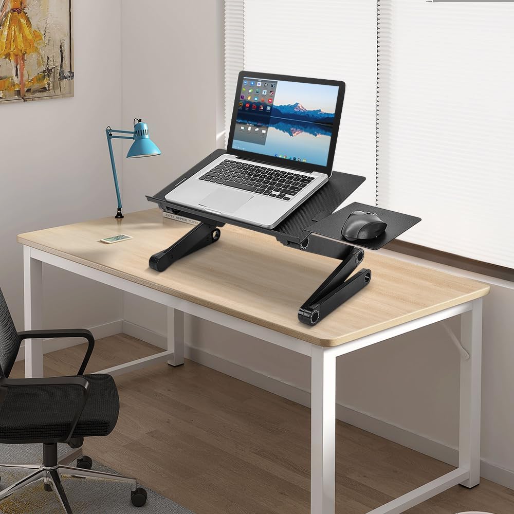 Tragbarer Computertisch, Betttisch, faltbar, aus Bambus, verstellbare Ablage für Laptop, mit verstel