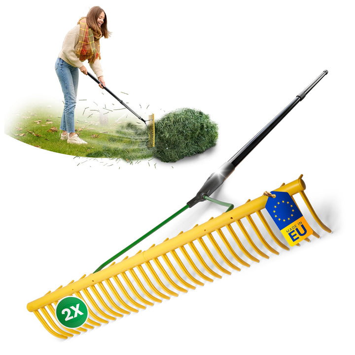 Novatool Gartenrechen mit Grasfang-Vorrichtung, 32 Zinken und Teleskop-Stiel bis 152cm, Arbeitsbreit