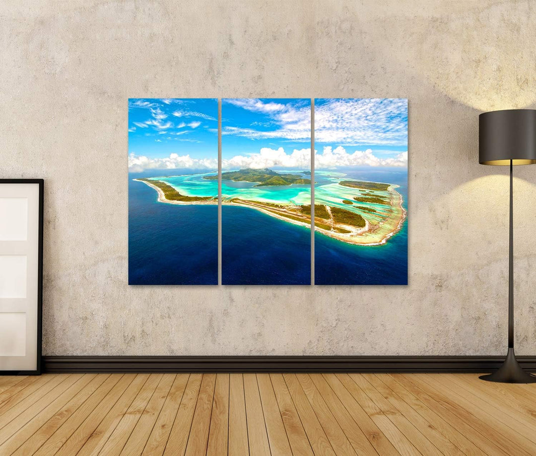islandburner Bild auf Leinwand Bora Bora Insel Bilder Wandbilder Poster Leinwand 130x80cm - 3 Teile,