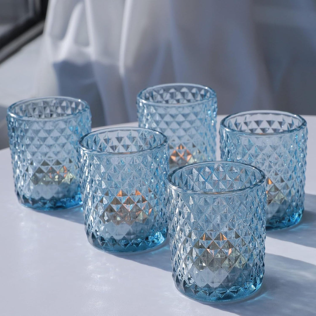 Vohocandle 12 Stück Blaue Teelichtgläser aus Glas für Hochzeit, Tischaufsatz, Teelichthalter Glas fü
