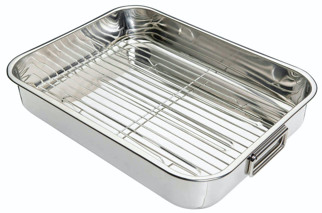 KitchenCraft Bratblech mit Gestell, Edelstahl-Bratblech, gross, 43 x 31 cm, Silber