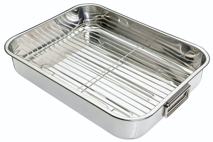 KitchenCraft Bratblech mit Gestell, Edelstahl-Bratblech, gross, 43 x 31 cm, Silber