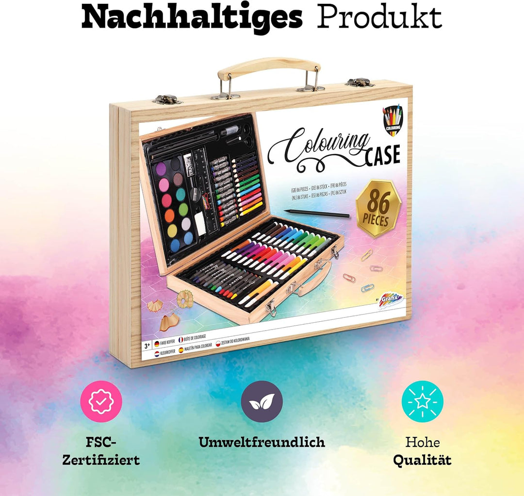 Grafix Malset für Kinder 86 Stück Malkoffer Malerei Set - Buntstifte, Filzstifte, Wachsmalstifte, Wa