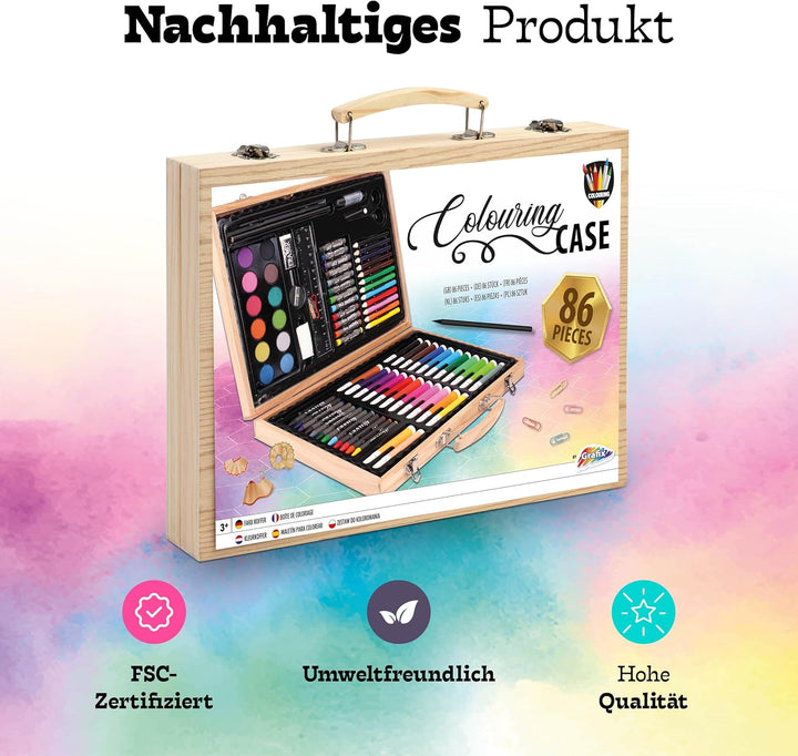 Grafix Malset für Kinder 86 Stück Malkoffer Malerei Set - Buntstifte, Filzstifte, Wachsmalstifte, Wa