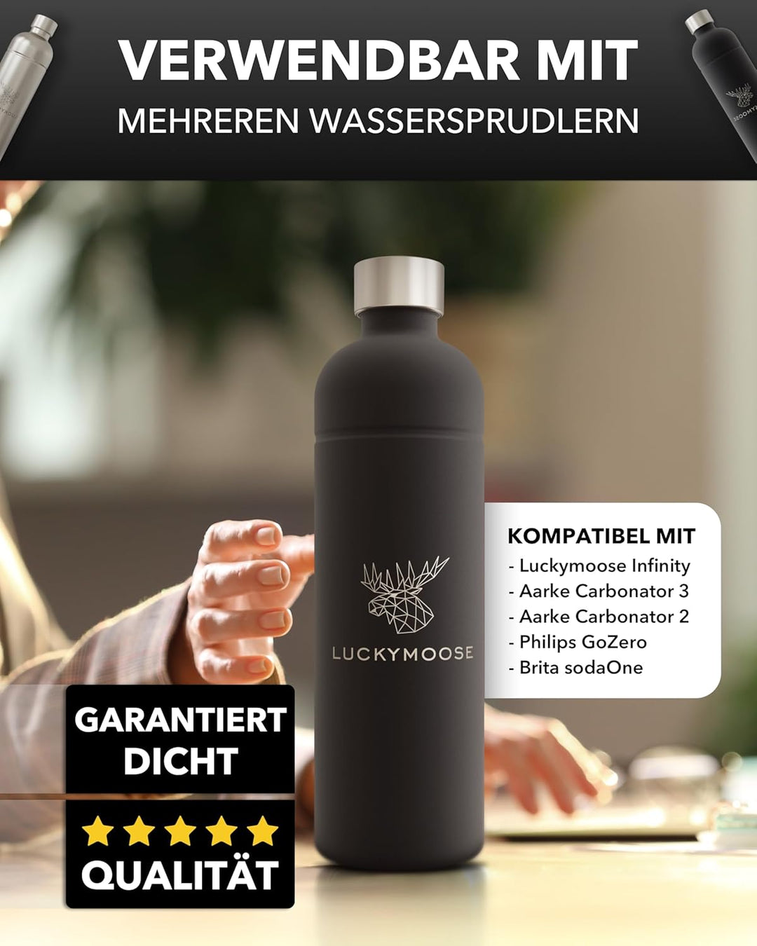 Luckymoose® 2er-Set Flasche für Aarke Carbonator 3, Philips GoZero & Brita sodaOne Wassersprudler -